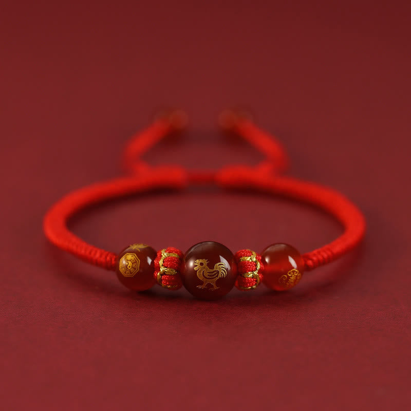 Buddha Stones Handmade Red Agate Chinese Zodiac Red String Braided Protection Bracelet