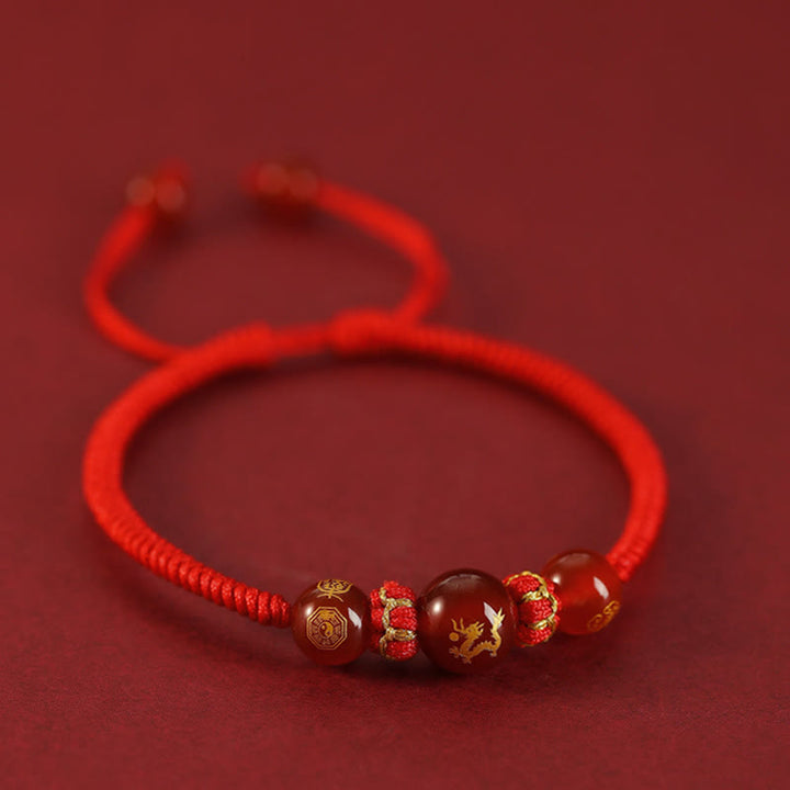 Buddha Stones Handmade Red Agate Chinese Zodiac Red String Braided Protection Bracelet