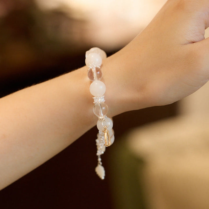 Buddha Stones White Crystal White Jade Bead Snake Luck Bracelet