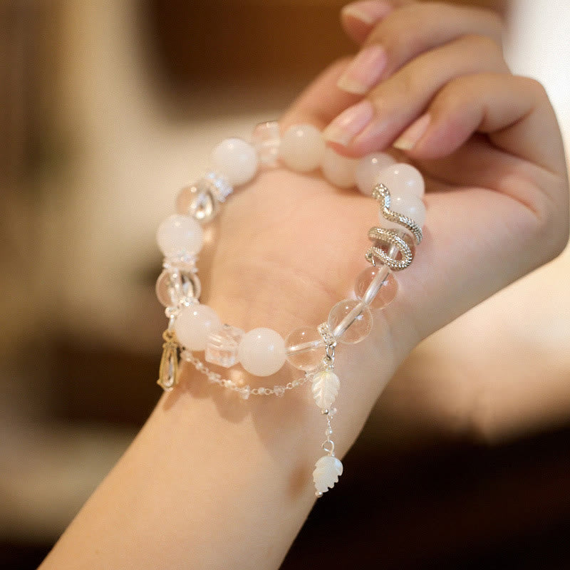 Buddha Stones White Crystal White Jade Bead Snake Luck Bracelet