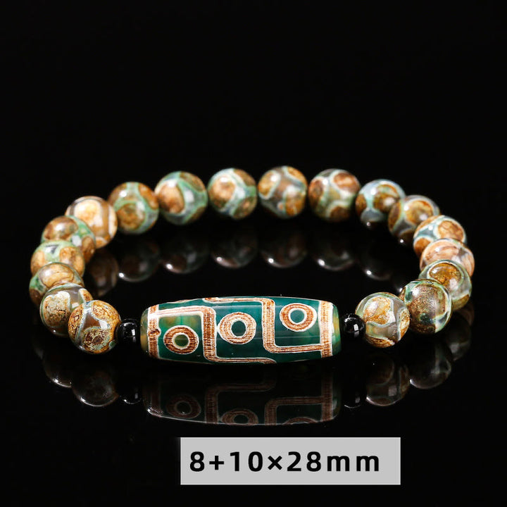 Buddha Stones Tibetan Nine-eye Dzi Bead Natural Sandalwood White Cat's Eye Agate Power Protection Bracelet