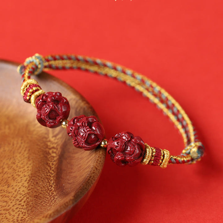 Buddha Stones Handmade Red String Cinnabar Chinese Zodiac Braided Blessing Bracelet