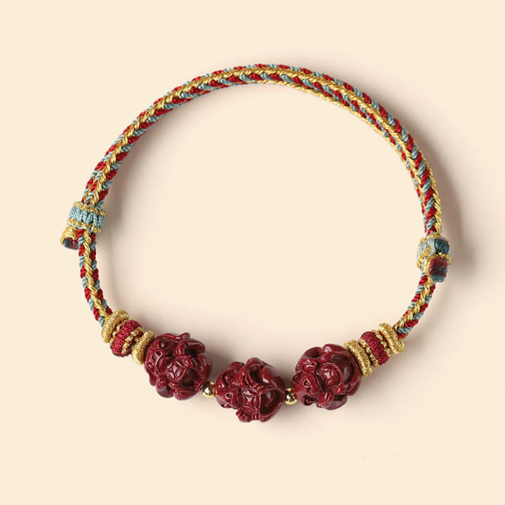 Buddha Stones Handmade Red String Cinnabar Chinese Zodiac Braided Blessing Bracelet