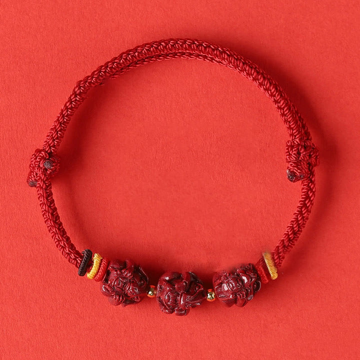 Buddha Stones Handmade Red String Cinnabar Chinese Zodiac Braided Blessing Bracelet