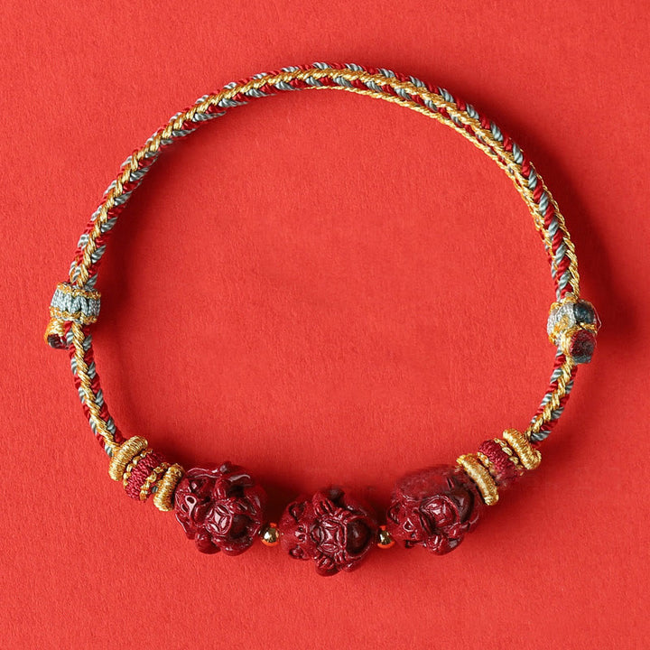 Buddha Stones Handmade Red String Cinnabar Chinese Zodiac Braided Blessing Bracelet