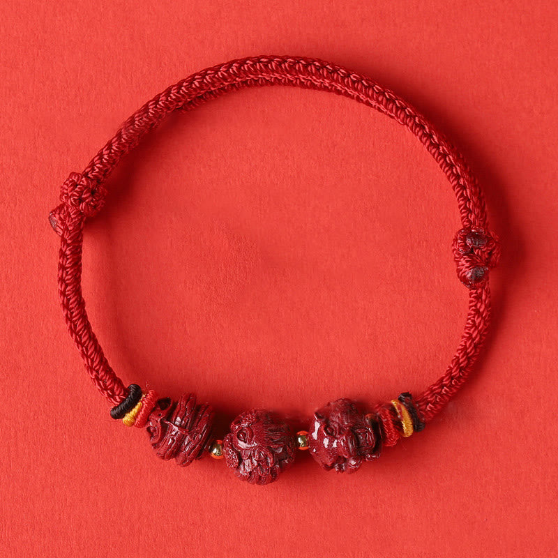 Buddha Stones Handmade Red String Cinnabar Chinese Zodiac Braided Blessing Bracelet