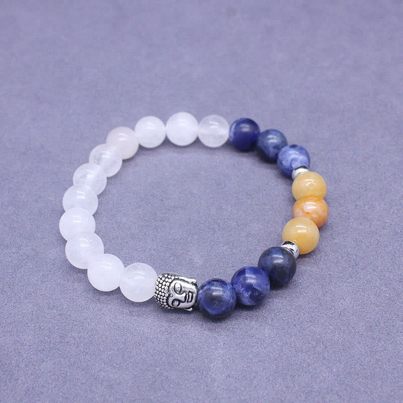 Buddha Stones Natural Black Onyx White Stone Green Aventurine Tiger Eye Agate Mixed Color Buddha Head Protection Bracelet