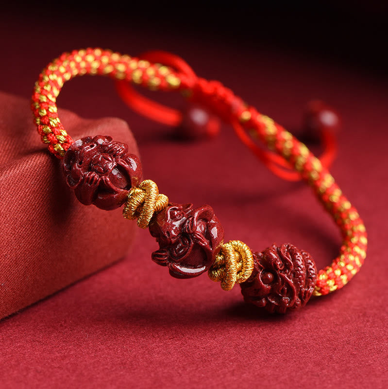 Buddha Stones Handmade Cinnabar Chinese Zodiac Red String Braided Luck Bracelet