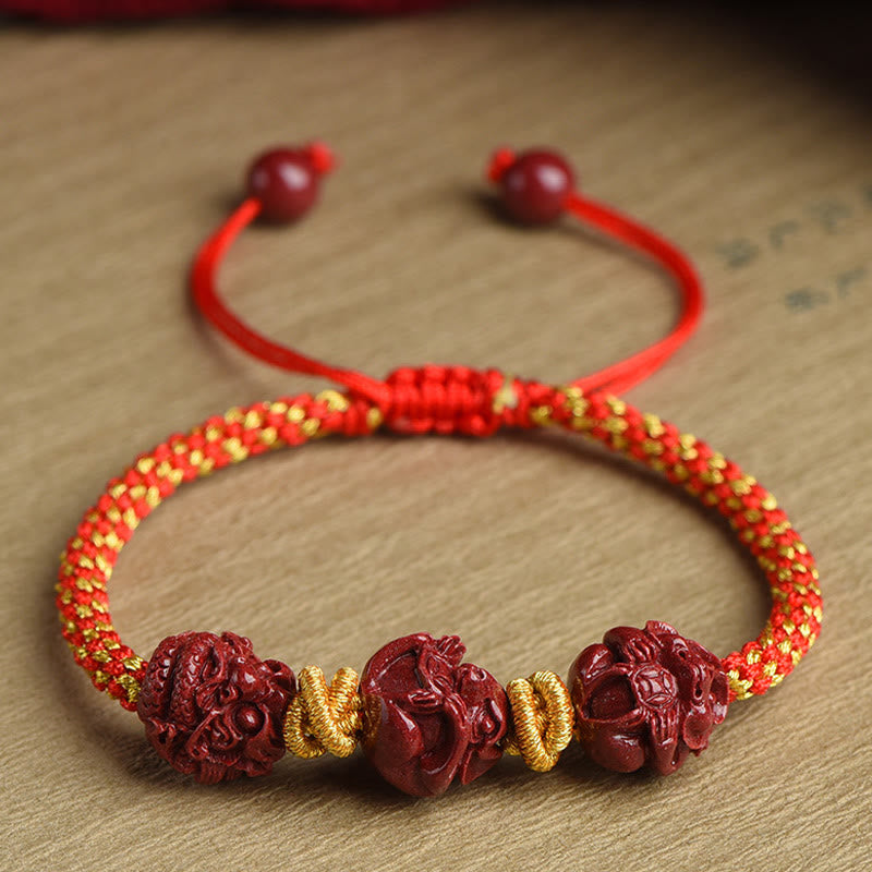 Buddha Stones Handmade Cinnabar Chinese Zodiac Red String Braided Luck Bracelet