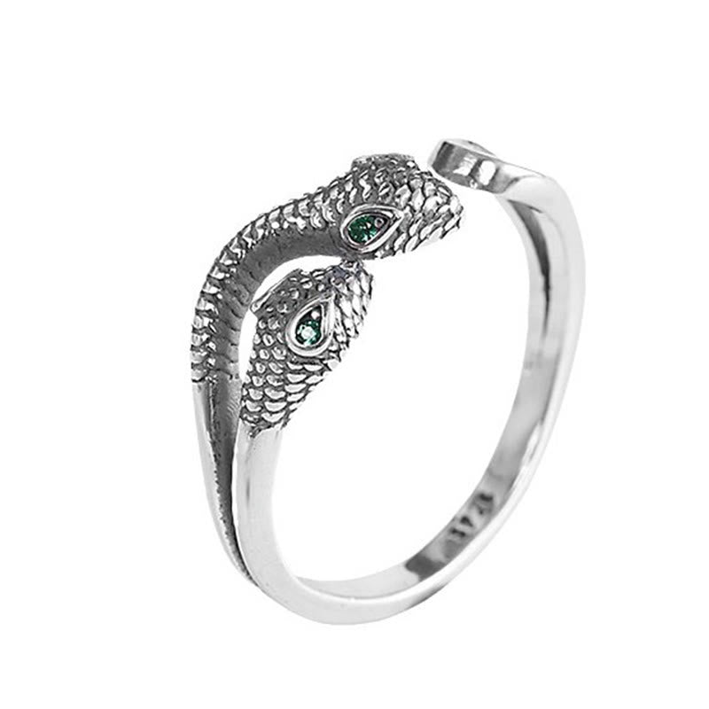 Buddha Stones 925 Sterling Silver Year Of The Snake Two-headed Snake Adjustable Open Ring