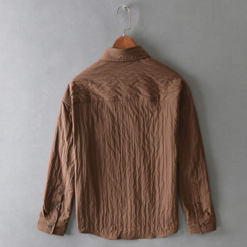 Buddha Stones Casual Solid Color Long Sleeve Men's Shirt With Pocket - image 3