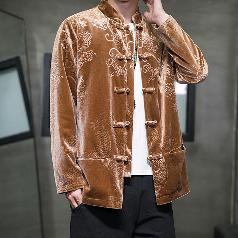 Buddha Stones Men's Frog-button Tang Suit Dragon Pattern Lisvelte Cotton Jacket Shirt With Pockets - image 3