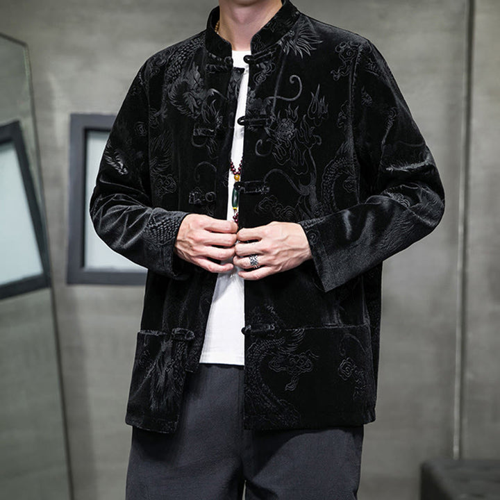 Buddha Stones Men's Frog-button Tang Suit Dragon Pattern Lisvelte Cotton Jacket Shirt With Pockets - image 14