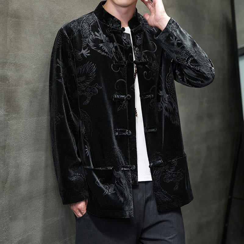 Buddha Stones Men's Frog-button Tang Suit Dragon Pattern Lisvelte Cotton Jacket Shirt With Pockets - image 15