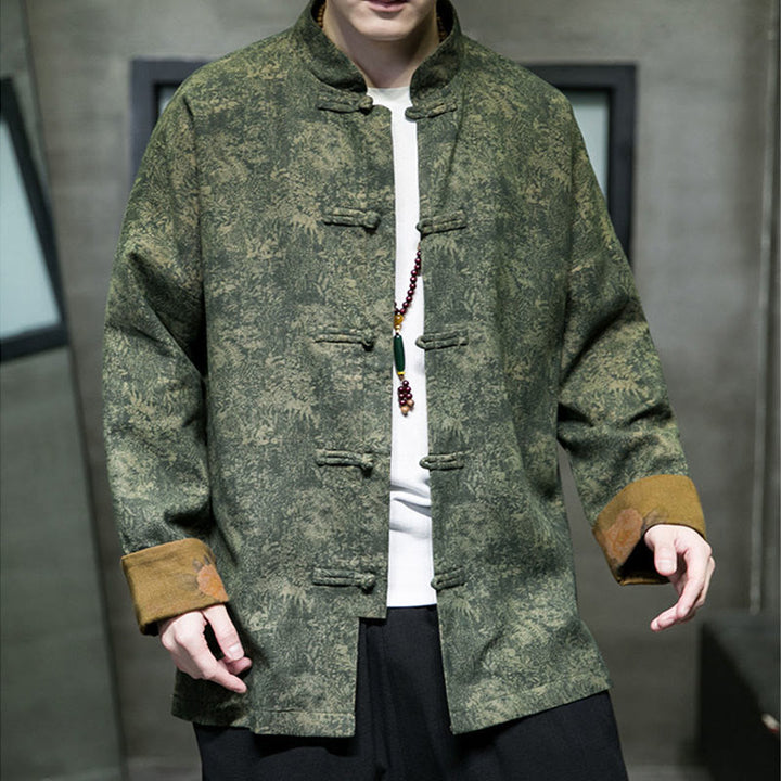 Buddha Stones Leaves Flower Frog-button Tang Suit Cotton Men's Jacket Shirt  - image 5