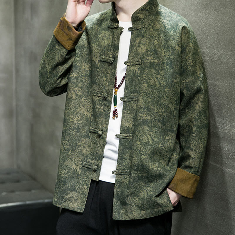 Buddha Stones Leaves Flower Frog-button Tang Suit Cotton Men's Jacket Shirt  - image 6