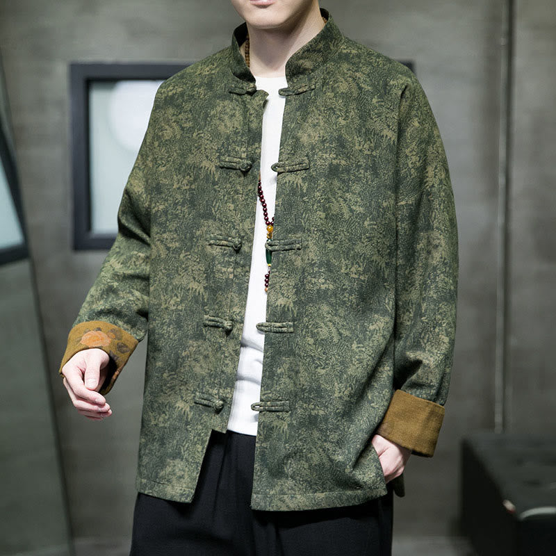 Buddha Stones Leaves Flower Frog-button Tang Suit Cotton Men's Jacket Shirt  - image 1