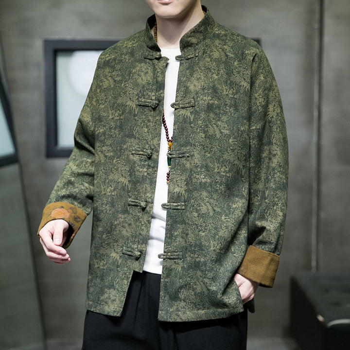 Buddha Stones Leaves Flower Frog-button Tang Suit Cotton Men's Jacket Shirt  - image 1