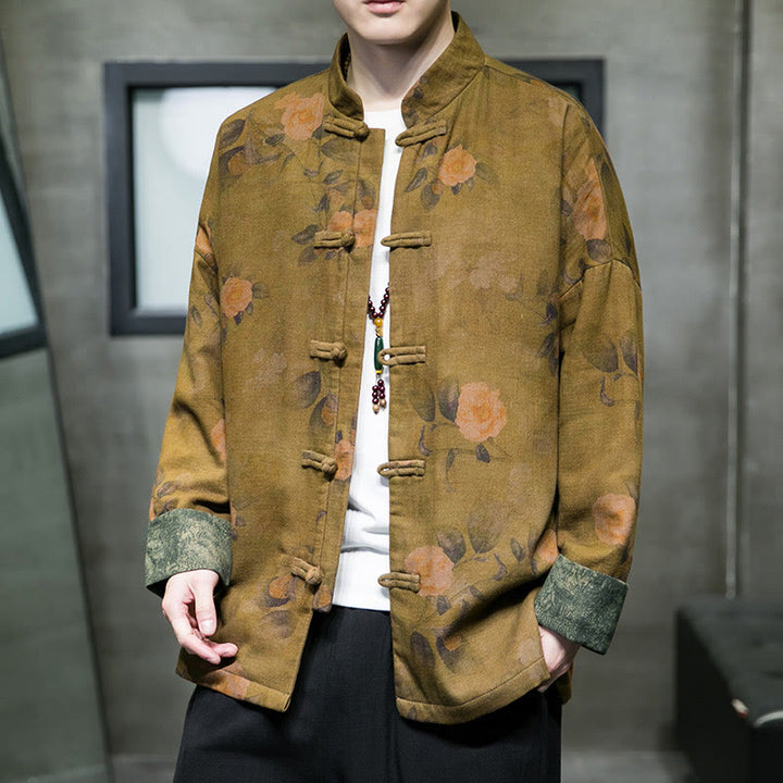 Buddha Stones Leaves Flower Frog-button Tang Suit Cotton Men's Jacket Shirt  - image 14