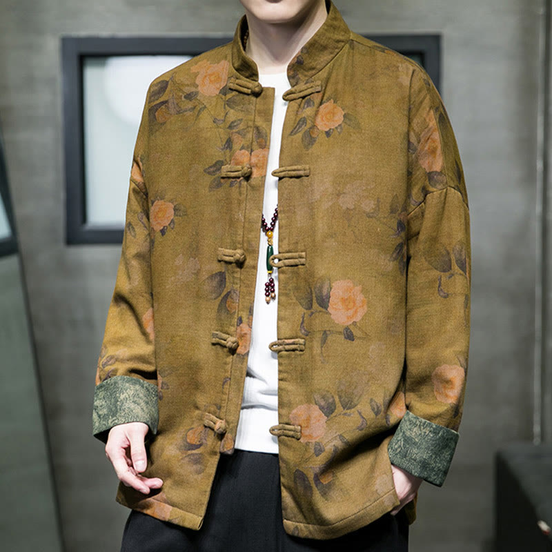 Buddha Stones Leaves Flower Frog-button Tang Suit Cotton Men's Jacket Shirt  - image 11