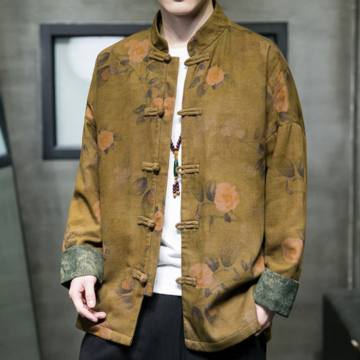 Buddha Stones Leaves Flower Frog-button Tang Suit Cotton Men's Jacket Shirt  - image 11