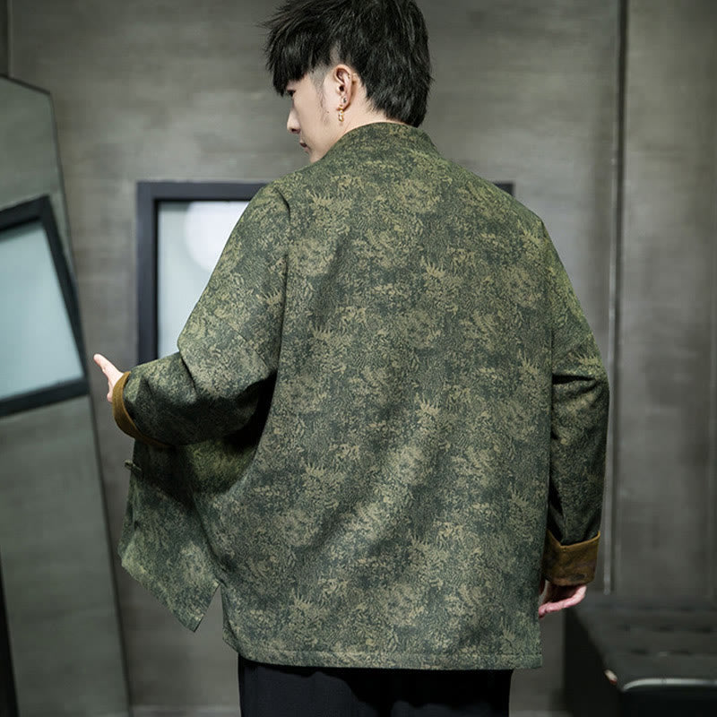 Buddha Stones Leaves Flower Frog-button Tang Suit Cotton Men's Jacket Shirt  - image 8