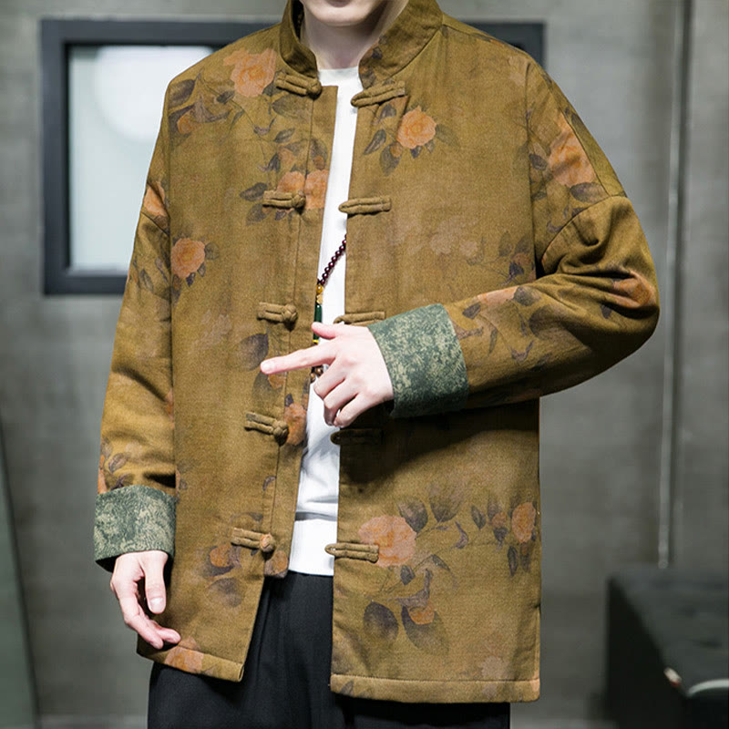 Buddha Stones Leaves Flower Frog-button Tang Suit Cotton Men's Jacket Shirt  - image 12