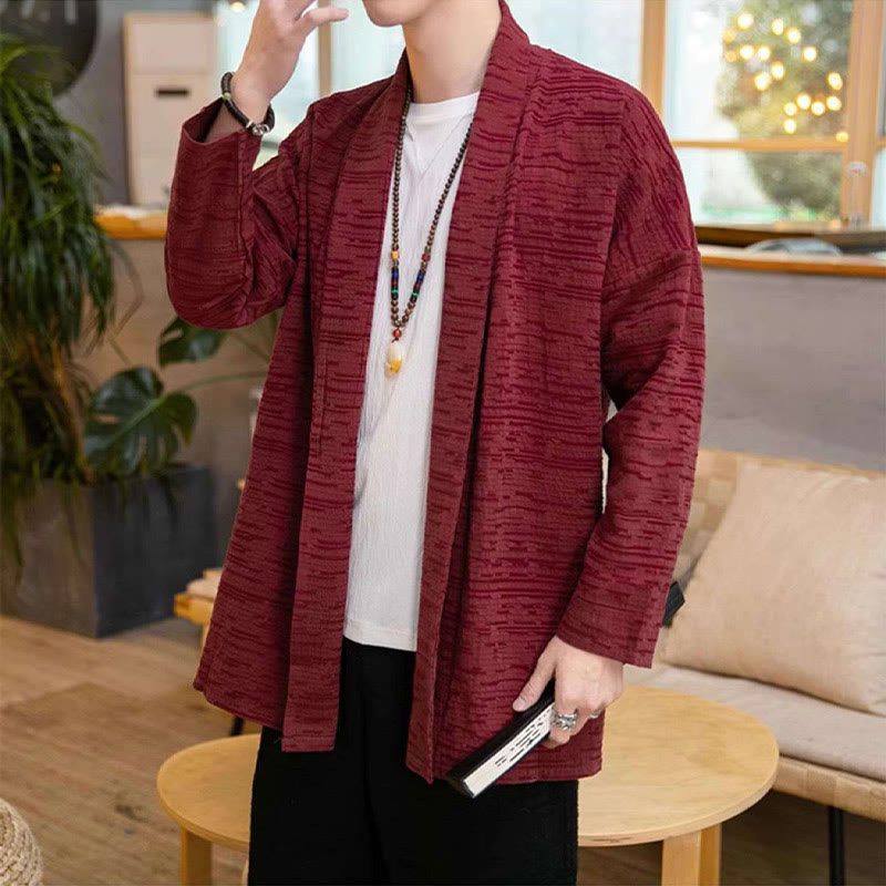 Buddha Stones Fall Simple Loose Plain Linen Blend Men's Mid-length Coat Clothing - image 12