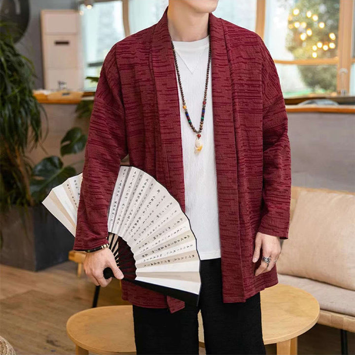 Buddha Stones Fall Simple Loose Plain Linen Blend Men's Mid-length Coat Clothing - image 14