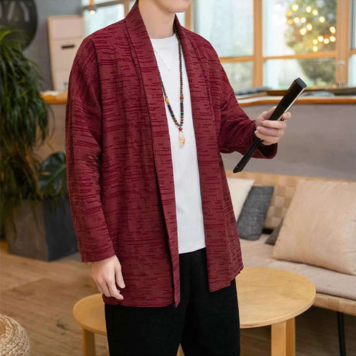 Buddha Stones Fall Simple Loose Plain Linen Blend Men's Mid-length Coat Clothing - image 15