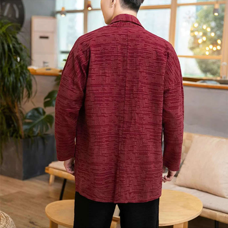 Buddha Stones Fall Simple Loose Plain Linen Blend Men's Mid-length Coat Clothing - image 16