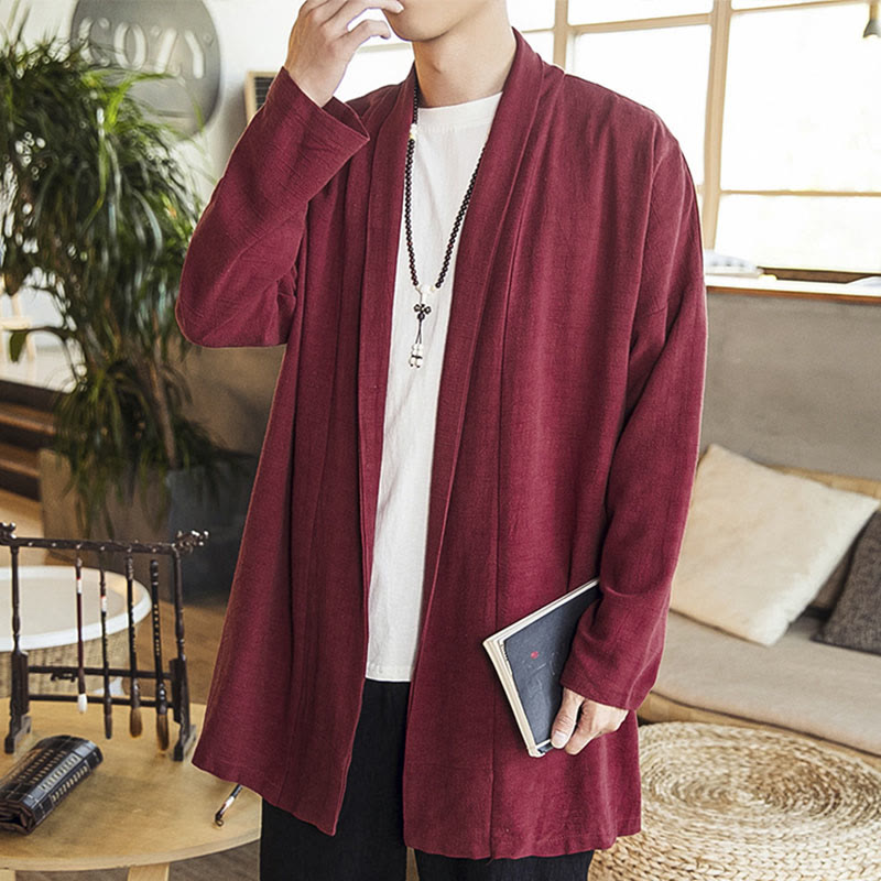 Buddha Stones Fall Simple Casual Cotton Linen Men's Mid-length Coat Clothing - image 2
