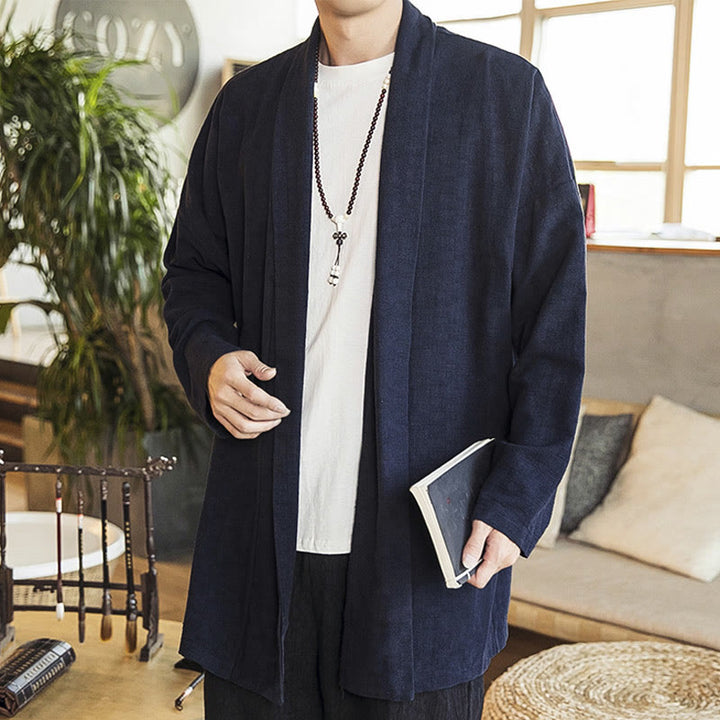Buddha Stones Fall Simple Casual Cotton Linen Men's Mid-length Coat Clothing - MidnightBlue - US/UK/AU42，EU52 (3XL) - image 7