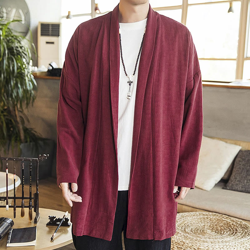 Buddha Stones Fall Simple Casual Cotton Linen Men's Mid-length Coat Clothing - image 5