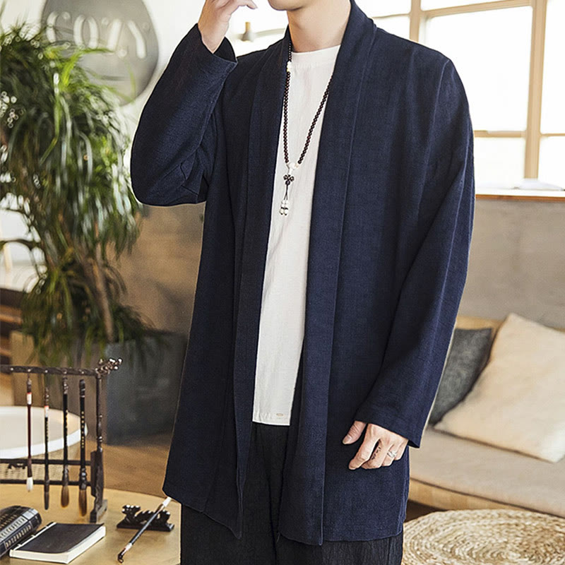 Buddha Stones Fall Simple Casual Cotton Linen Men's Mid-length Coat Clothing - image 9