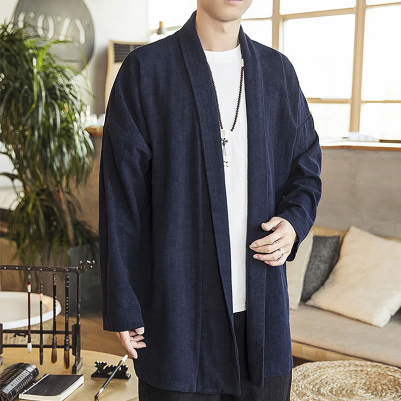 Buddha Stones Fall Simple Casual Cotton Linen Men's Mid-length Coat Clothing - image 11