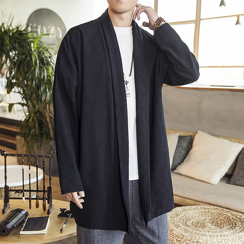 Buddha Stones Fall Simple Casual Cotton Linen Men's Mid-length Coat Clothing - image 16