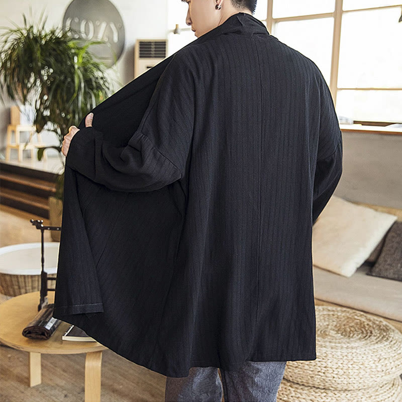 Buddha Stones Fall Simple Casual Loose Plain Linen Blend Men's Mid-length Coat Clothing - image 15