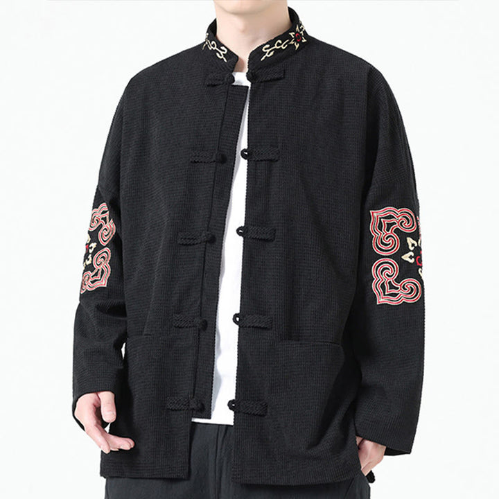 Buddha Stones Men's Frog-button Tang Suit Symmetrical Embroidery Cotton Corduroy Jacket Shirt With Pockets - image 2