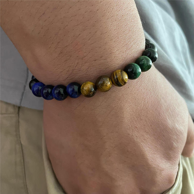 Buddha Stones Blue Tiger Eye Green Tiger Eye Tiger Eye Balance Bracelet