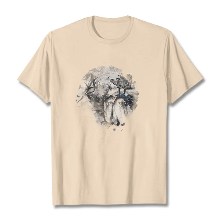 Buddha Stones Chinese Bamboo Mountain Pavilion Design Pattern Tee T-shirt - Bisque - 2XL - image 6