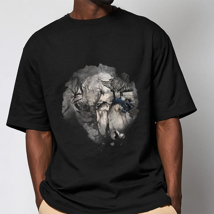 Buddha Stones Chinese Bamboo Mountain Pavilion Design Pattern Tee T-shirt - image 3
