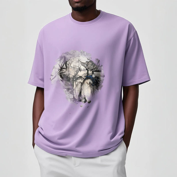 Buddha Stones Chinese Bamboo Mountain Pavilion Design Pattern Tee T-shirt - image 19