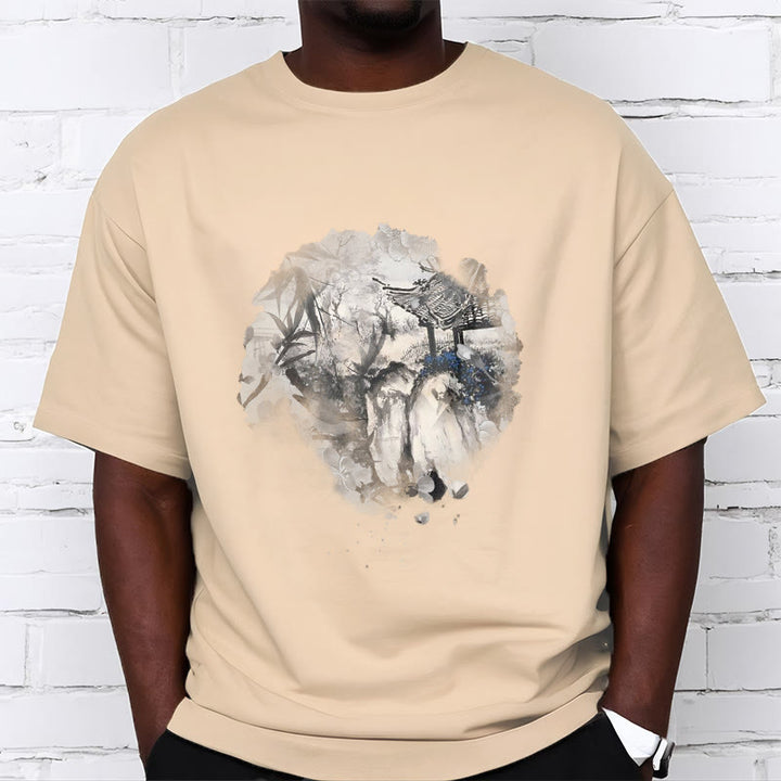 Buddha Stones Chinese Bamboo Mountain Pavilion Design Pattern Tee T-shirt - image 7