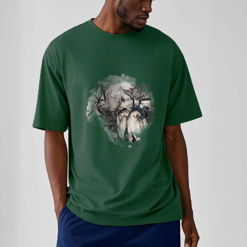 Buddha Stones Chinese Bamboo Mountain Pavilion Design Pattern Tee T-shirt - image 12