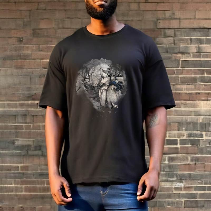 Buddha Stones Chinese Bamboo Mountain Pavilion Design Pattern Tee T-shirt - image 2