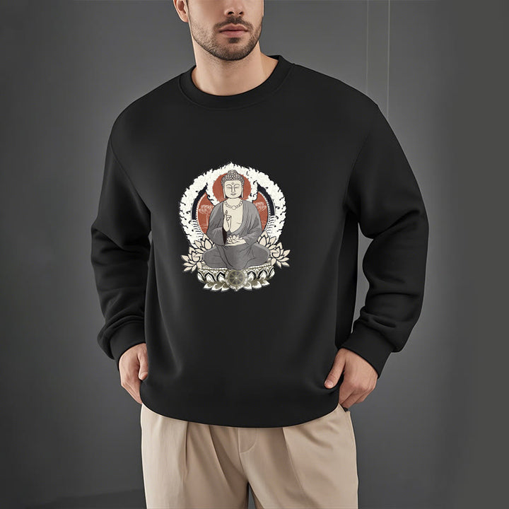 Buddha Stones Meditating Buddha Sitting With Lotus Fleece Lined Polyester Sweatshirt