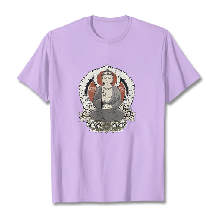 Buddha Stones Meditating Buddha Sitting With Lotus Pattern Tee T-shirt