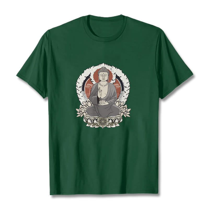 Buddha Stones Meditating Buddha Sitting With Lotus Pattern Tee T-shirt - ForestGreen - 2XL - image 11