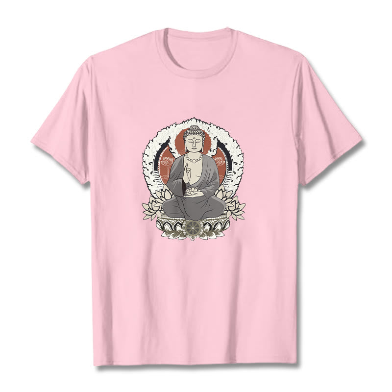 Buddha Stones Meditating Buddha Sitting With Lotus Pattern Tee T-shirt - LightPink - 2XL - image 13